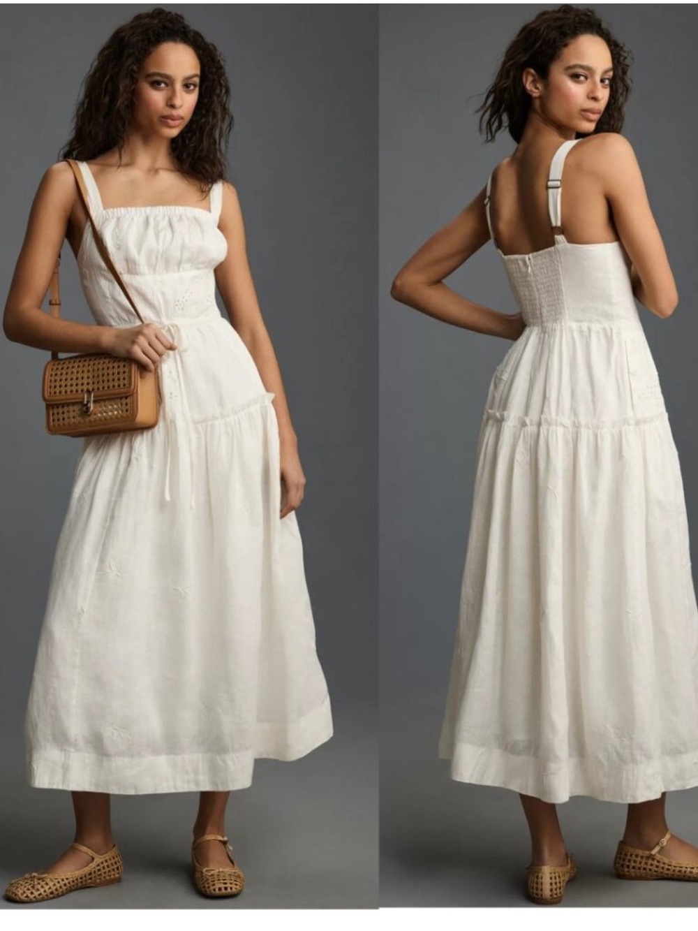 By Anthropologie Linen Square-Neck Midi Dress